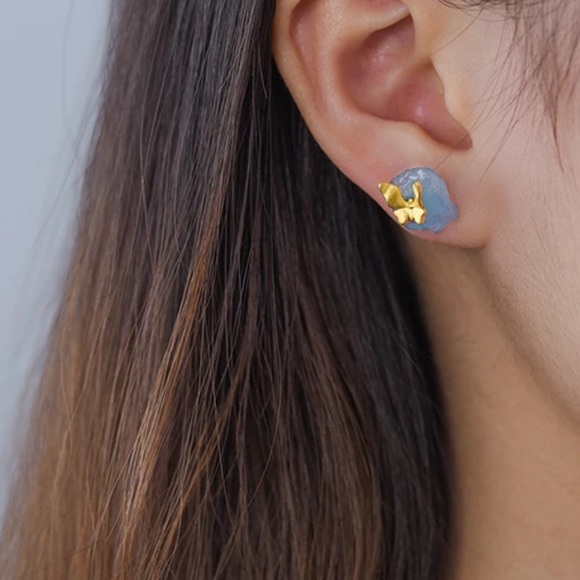 925 Silver Artisan Handmade Natural Aquamarine Butterfly The Zahir Ear… - Picture 8 of 13